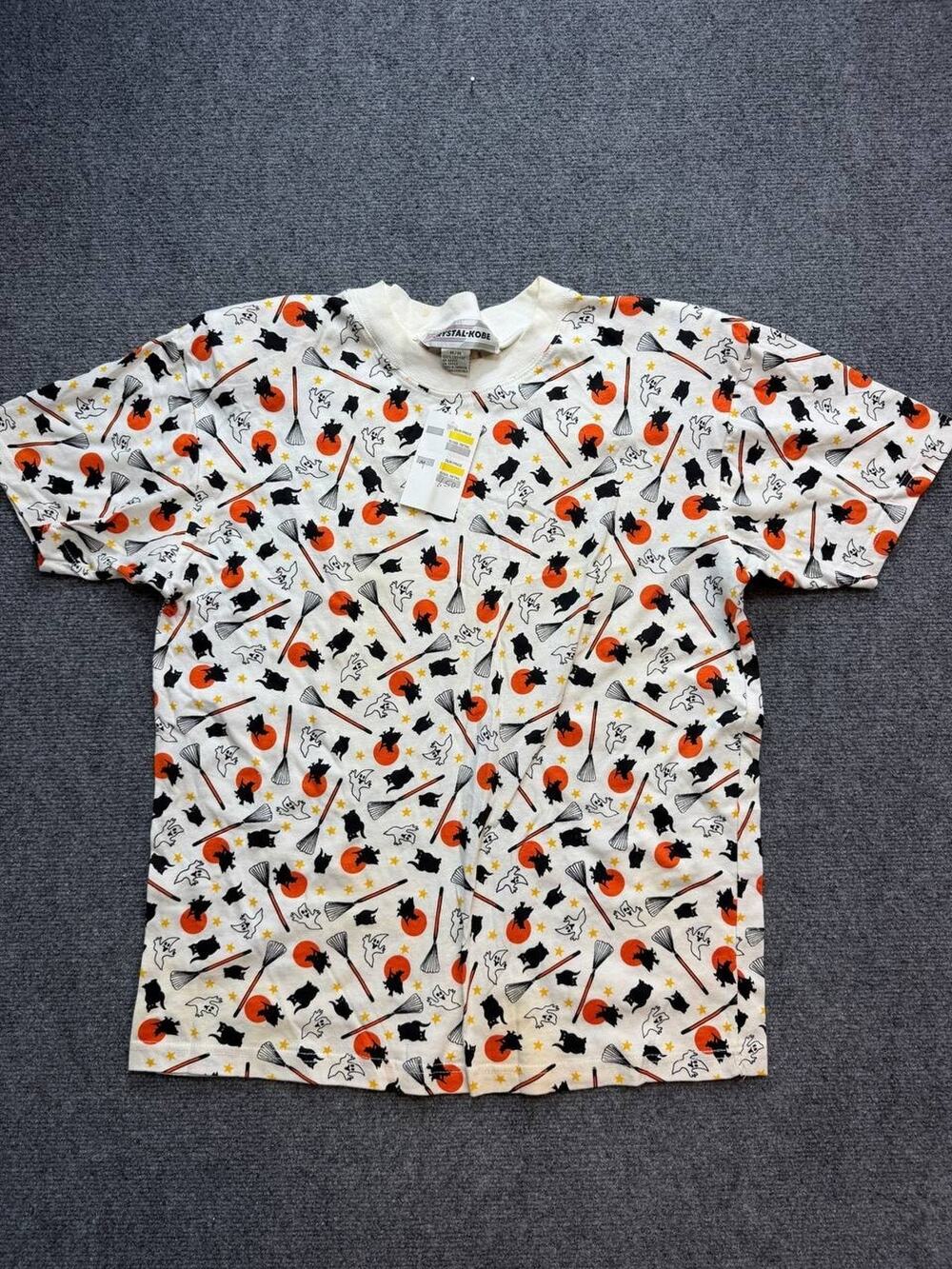 Vintage Crystal-Kobe Halloween Ghost Witch Cat T Shirt White Size M NWT
